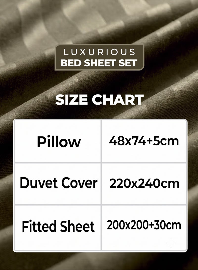 ZEESQUARE Luxury 4-Piece King Size Olive Green Striped Bedding Set | Soft Hotel Collection Duvet Cover Set with Fitted Bed Sheet & 2 Pillow Cases | Premium Breathable Bedding for Modern Bedroom - Image 3