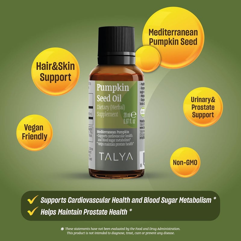 TALYA Pumpkin Seed Oil  Liquid Drops  Supports Prostate Health  for Hair Growth  Skin Health  Cold Pressed  Vegan NonGMO Gluten Free  067 floz - Image 2