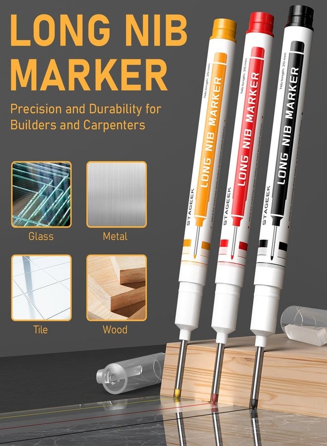STAGEEK 34 Pack Carpenter Pencil Set with Sharpener, Mechanical Carpenter Pencils with Deep Hole Long-Nib Marker Pens, Carbide Scribe Tool & Construction Pencils for Architect Woodworking with Case - Image 2