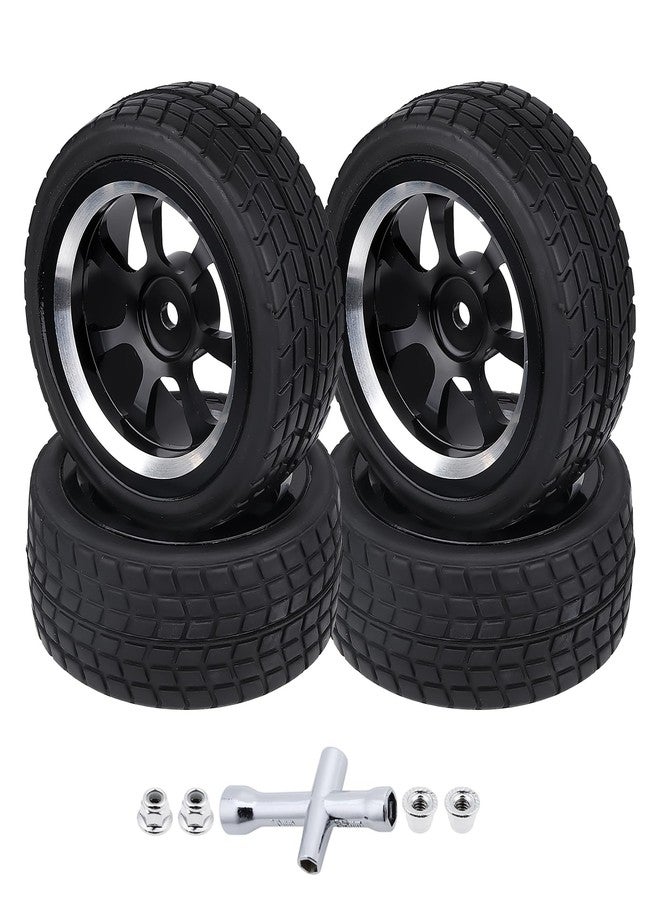 Hobbyfire Preglued 2.64" OD Aluminum Metal 12mm Hex Wheels and Tires Set for 1/10 On-Road Racing RC Touring Cars Drift, Compatible with Traxxas 4Tec 2.0/3.0, Tamiya TT01 TT02, HPI RS4, Redcat(Color D) - Image 1