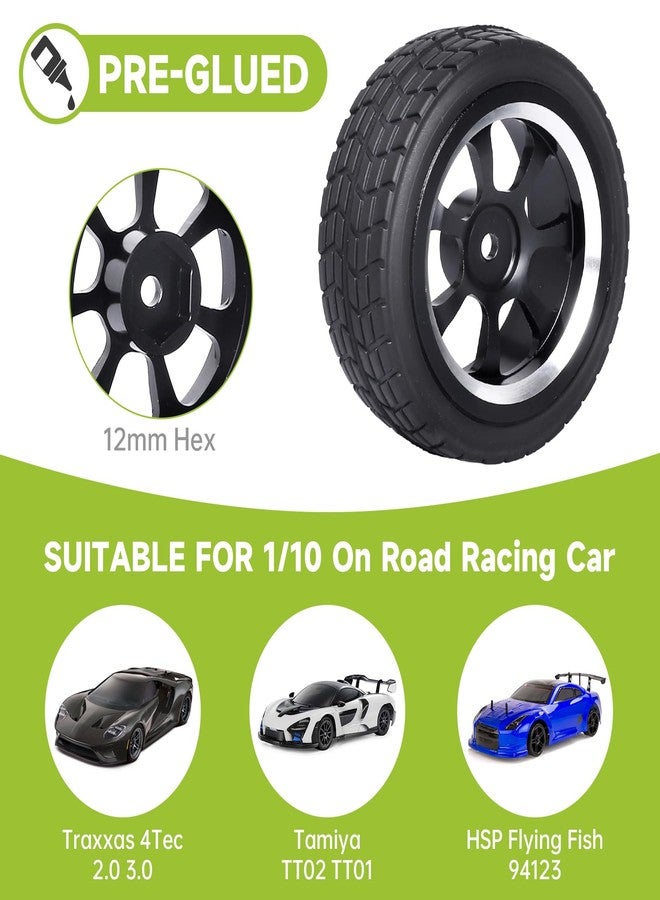 Hobbyfire Preglued 2.64" OD Aluminum Metal 12mm Hex Wheels and Tires Set for 1/10 On-Road Racing RC Touring Cars Drift, Compatible with Traxxas 4Tec 2.0/3.0, Tamiya TT01 TT02, HPI RS4, Redcat(Color D) - Image 4