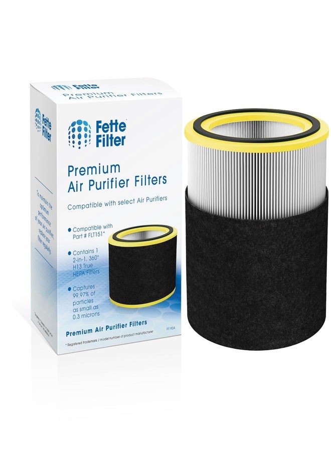 فيتي فلتر فلتر Fette Filter - FLT151 بديل لفلتر True Hepa H13 V متوافق مع GermGuardian للموديلات AC3000، AC151، AP3151، AC3000W، AC3000، AC151W من سلسلة AirSafe، أسود/أصفر. عبوة من قطعة واحدة - Image 1