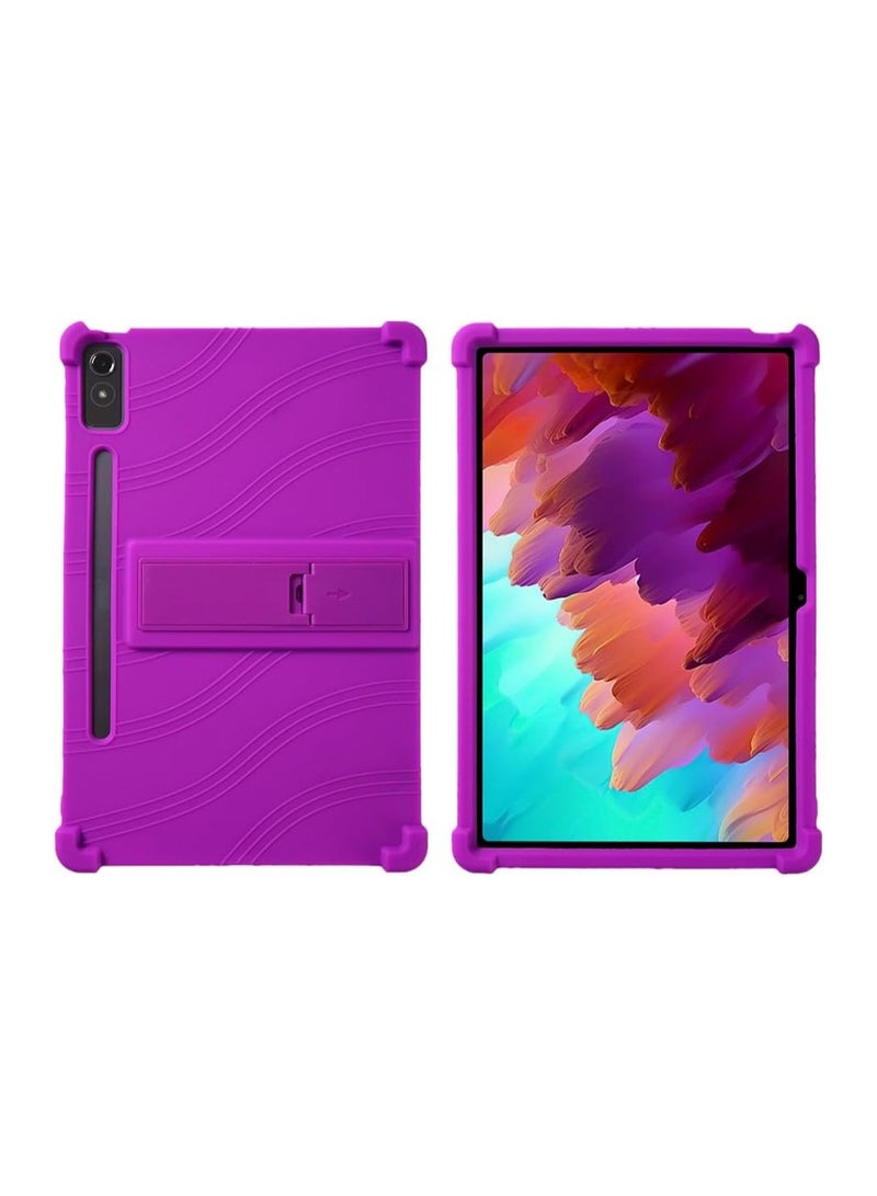 غطاء حماية متوافق مع Lenovo Tab P12 مقاس 12.7 بوصة (2023) (موديلات TB-370FU/TB-371FC) - غطاء سيليكون ناعم صديق للأطفال مع حامل قابل للتعديل