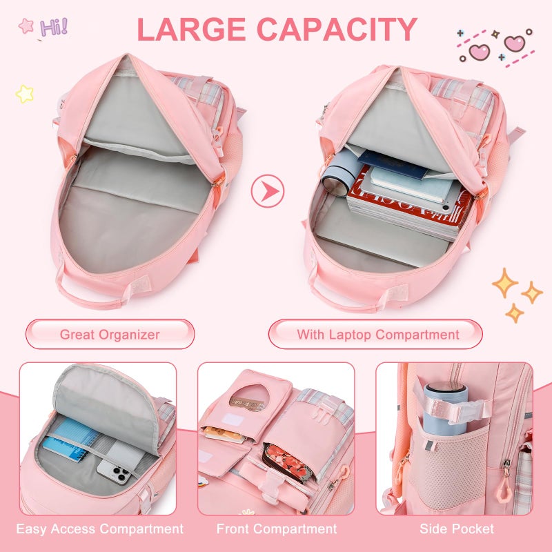 ZUBOND Kids Backpack for Girls, Cute School Backpack with Lunch Bag & Pen Case, Bookbag Set for Girls Children Teens for Elementary Middle High School Student Ages 3-15, Pink - Image 3