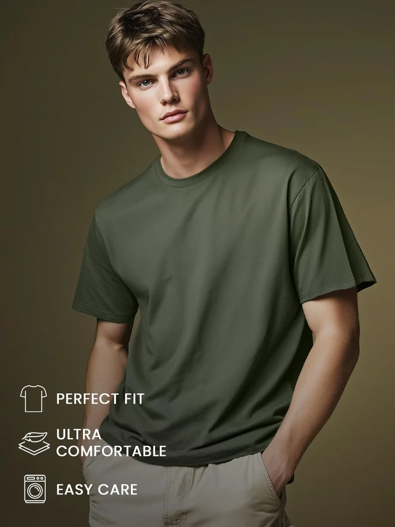 نوبيرو Olive Green Regular Fit T-Shirt for Men
