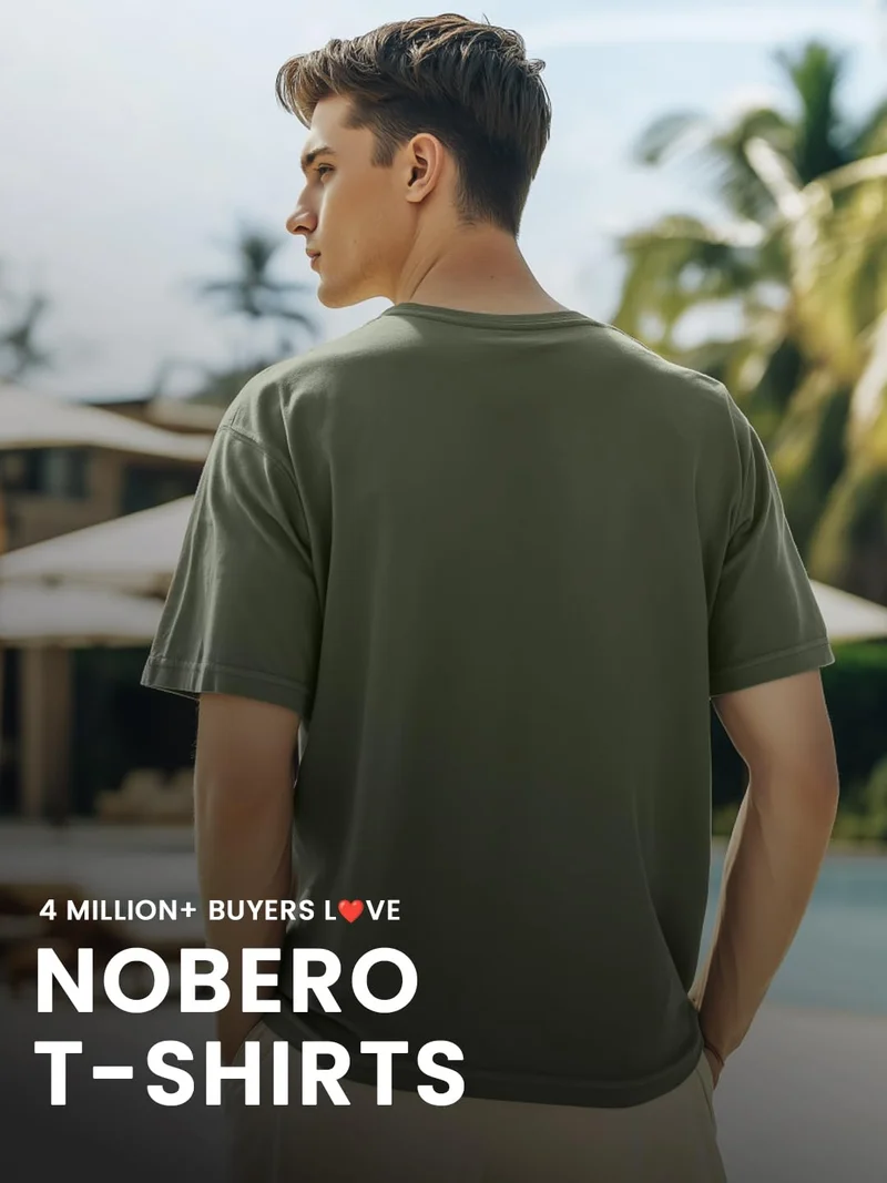 NOBERO  Olive Green Regular Fit T-Shirt for Men for Men | Best Price UAE