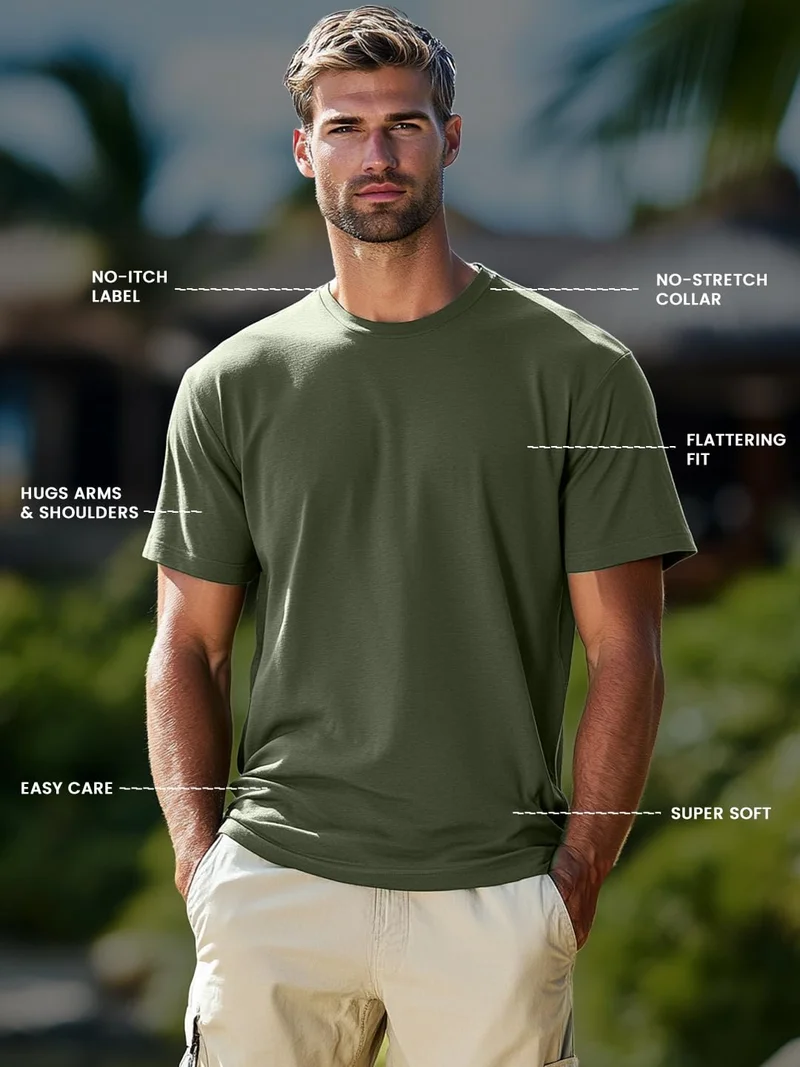 NOBERO  Olive Green Regular Fit T-Shirt for Men for Men | Best Price UAE