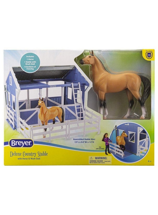 Breyer Breyer Horses Freedom Series Deluxe Country Stable & Wash Stall with Freedom Series Horse | 6 Piece Barn Playset Toy | 1:12 Scale Figurine | Model #61149 , Blue - Image 5