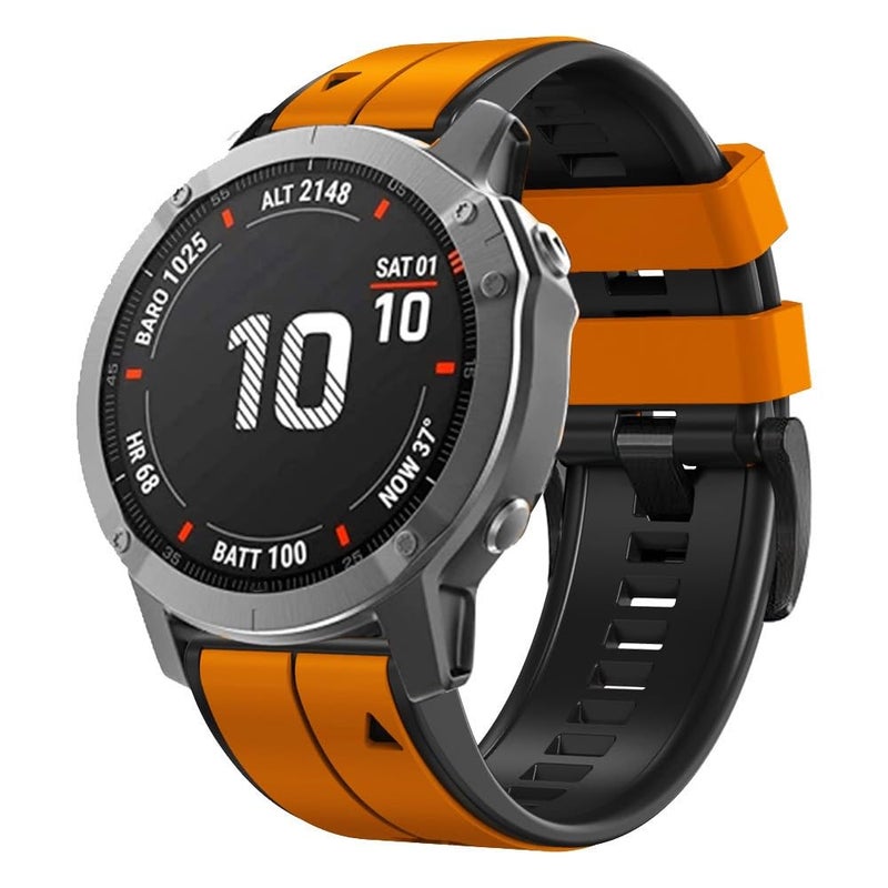OUTVI 26mm watch band for garmin fenix 5x 6x Pro 7x 3 hr Epix Pro Gen 2 51mm Enduro 2 Descent Mk1 Mk2 Mk2i Mk3i tactix dual colors rugged silicone quick fit 26 watch bands men women ORANGE BLACK - Image 1