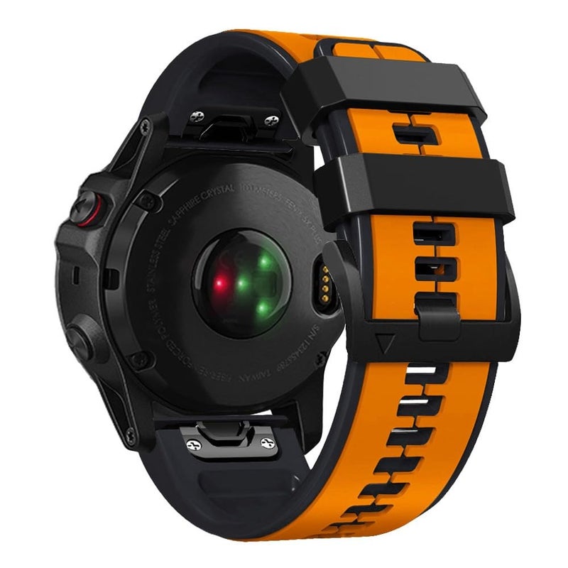 OUTVI 26mm watch band for garmin fenix 5x 6x Pro 7x 3 hr Epix Pro Gen 2 51mm Enduro 2 Descent Mk1 Mk2 Mk2i Mk3i tactix dual colors rugged silicone quick fit 26 watch bands men women ORANGE BLACK - Image 3
