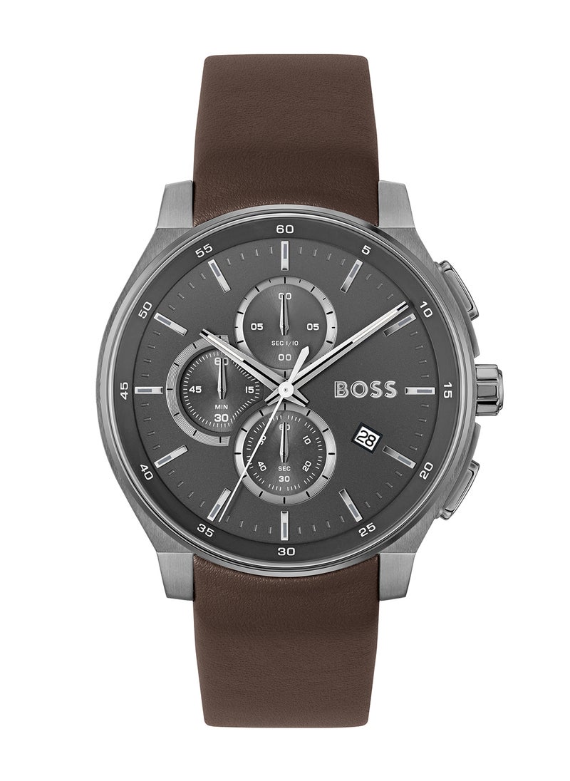 HUGO BOSS ساعة هوجو بوس كرونوغراف للرجال ذات هيكل رمادي - 1514187  - Image 2