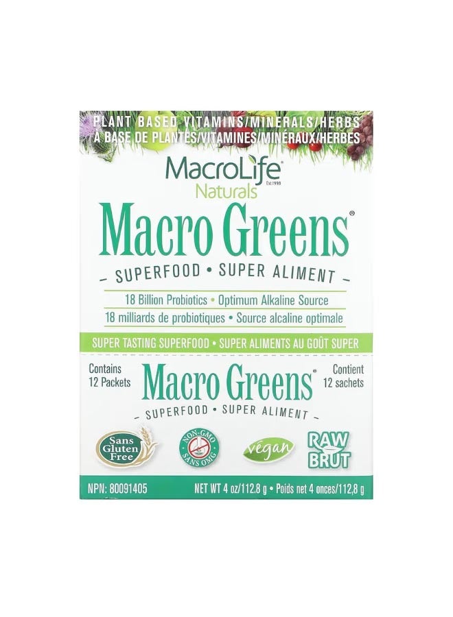 MacroLife Naturals Macro Greens Superfood 12 Packets 0.3 oz 9.4 g Each - Image 1