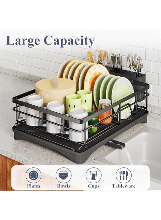 HOOKOR Dish Drying Rack - Stainless Steel Dish Rack for Kitchen Counter, Large-Capacity Dish Drainer with Cutlery Holder, Kitchen Organizer for Dishes, Spoons and Forks, Black - Image 2