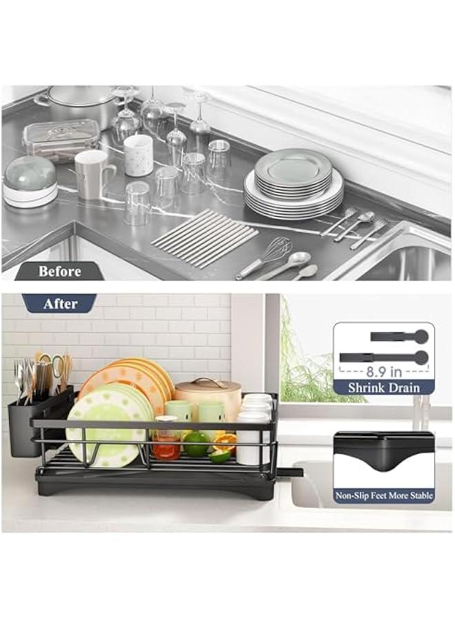 HOOKOR Dish Drying Rack - Stainless Steel Dish Rack for Kitchen Counter, Large-Capacity Dish Drainer with Cutlery Holder, Kitchen Organizer for Dishes, Spoons and Forks, Black - Image 5