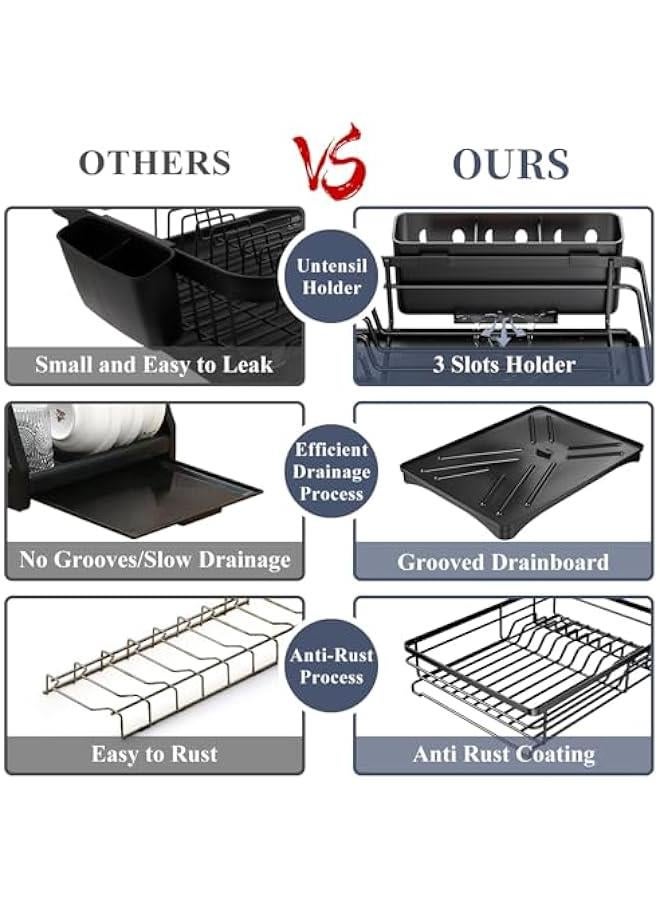 HOOKOR Dish Drying Rack - Stainless Steel Dish Rack for Kitchen Counter, Large-Capacity Dish Drainer with Cutlery Holder, Kitchen Organizer for Dishes, Spoons and Forks, Black - Image 3
