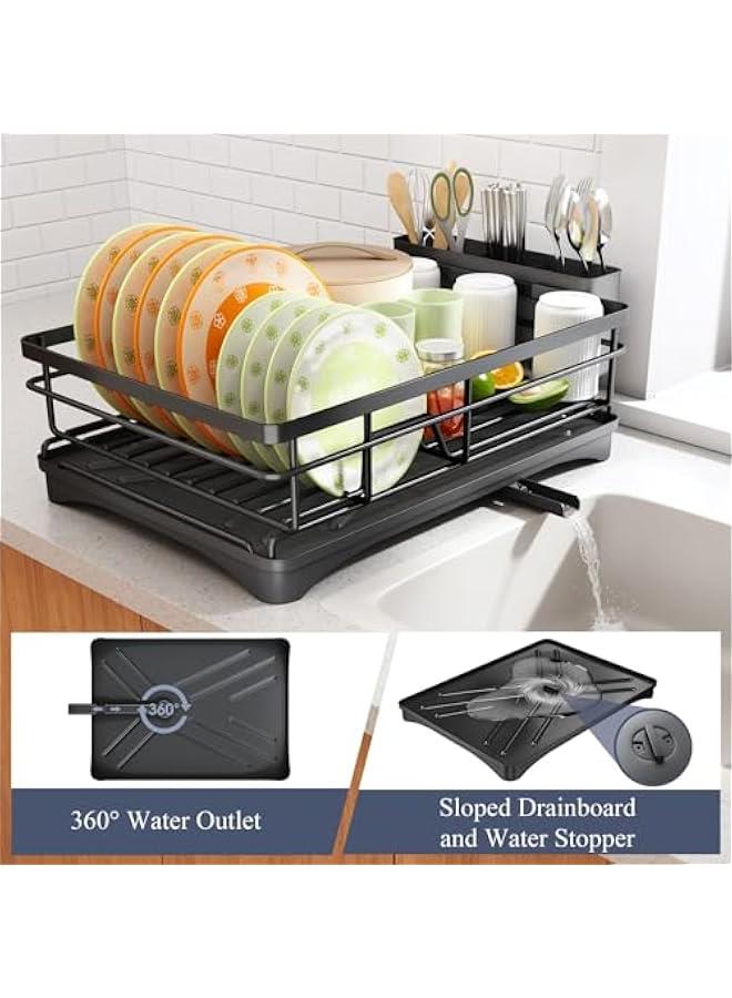 HOOKOR Dish Drying Rack - Stainless Steel Dish Rack for Kitchen Counter, Large-Capacity Dish Drainer with Cutlery Holder, Kitchen Organizer for Dishes, Spoons and Forks, Black - Image 4