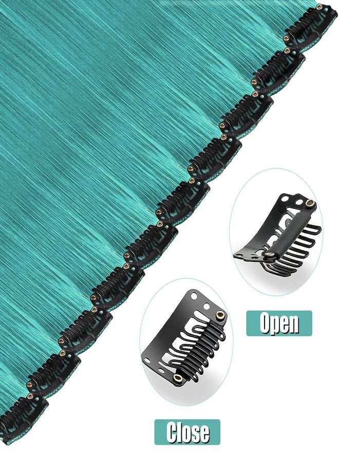 Olldag 12 PCS Teal Blue Hair Extensions Clip in, 22 Inch Colored Party Synthetic Neon Highlights Extensions, Rainbow Hair Accessories for Women Hair Pieces (Teal Blue) - Image 3