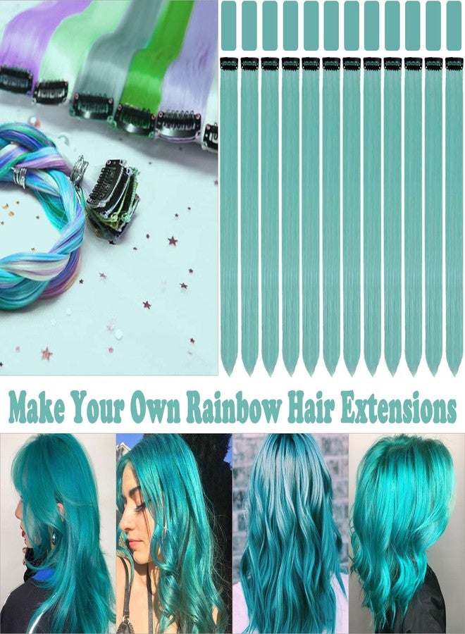 Olldag 12 PCS Teal Blue Hair Extensions Clip in, 22 Inch Colored Party Synthetic Neon Highlights Extensions, Rainbow Hair Accessories for Women Hair Pieces (Teal Blue) - Image 2
