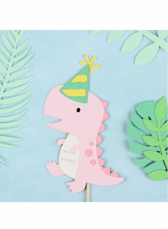 22 Pcs Dinosaur Cupcake Toppers - Wild Animal Theme Birthday Party Decorations with Green  Pink Dinosaurs and Tropical Palm Leaves - Image 5