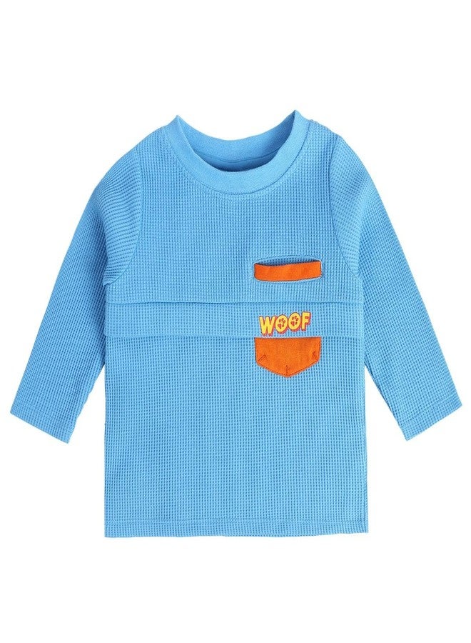 miniklub Baby Boys Round Neck Full Sleeve Blue Color Knit T-Shirt (0-3M) - Image 1