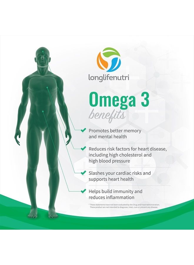 LongLifeNutri Omega 3 Fish Oil Pills 120 Softgels Capsule | Essential Fatty Acids 1000mg Supplement | High DHA EPA | Immune Support Formula | Natural Nordic Algae Ultra Omega3 Women & Men - Image 4