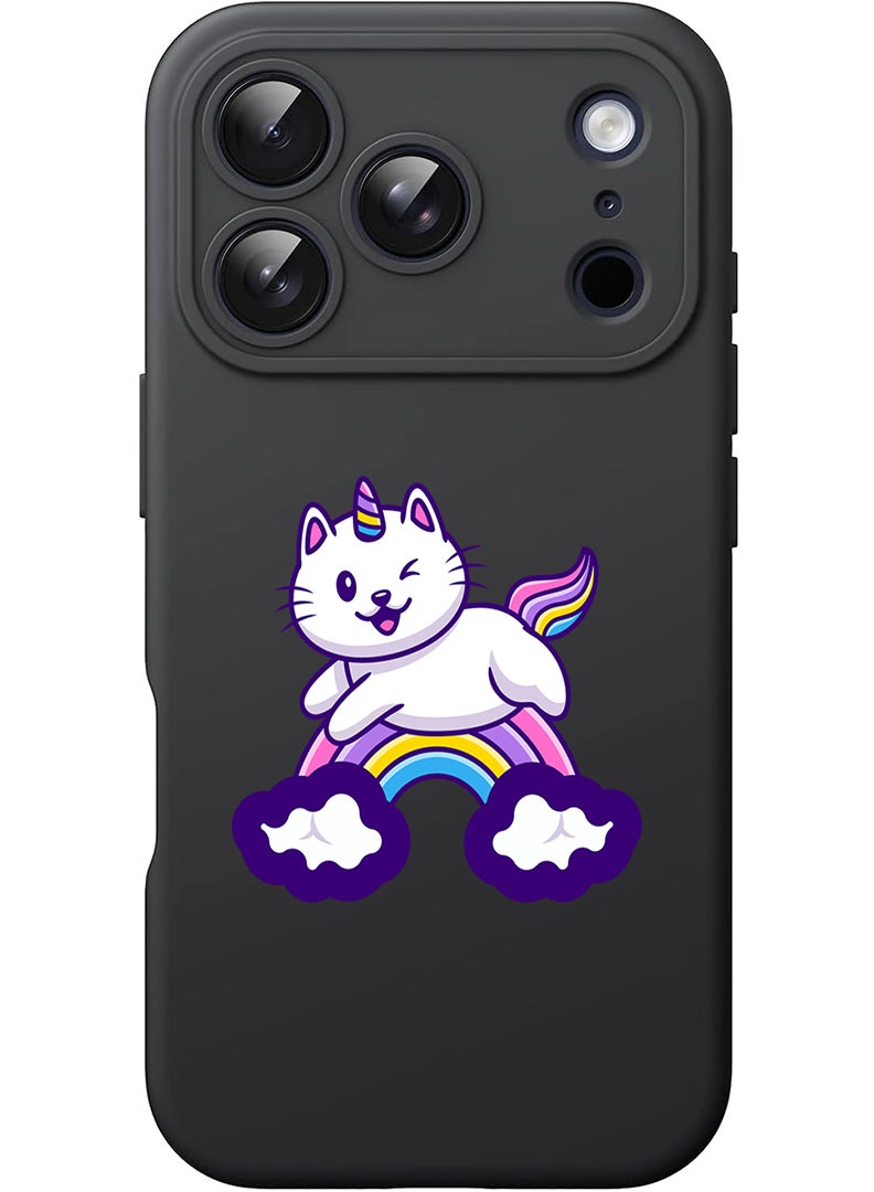 Theodor Protective Slim Fit Case Liquid Silicone Cover with Full Body Protection Anti-Scratch Shockproof Case For Apple iPhone 17 Pro Max (Black) Cute Unicorn - Image 1