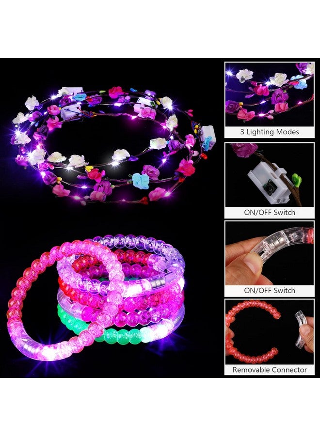 60 Pieces Glow In The Dark Party Supplies Neon Party Favor Led Light Up Party Favors With Flashing Glasses Flower Headband Crown Bracelets Rabbit Cat Ear Headband For Neon Party