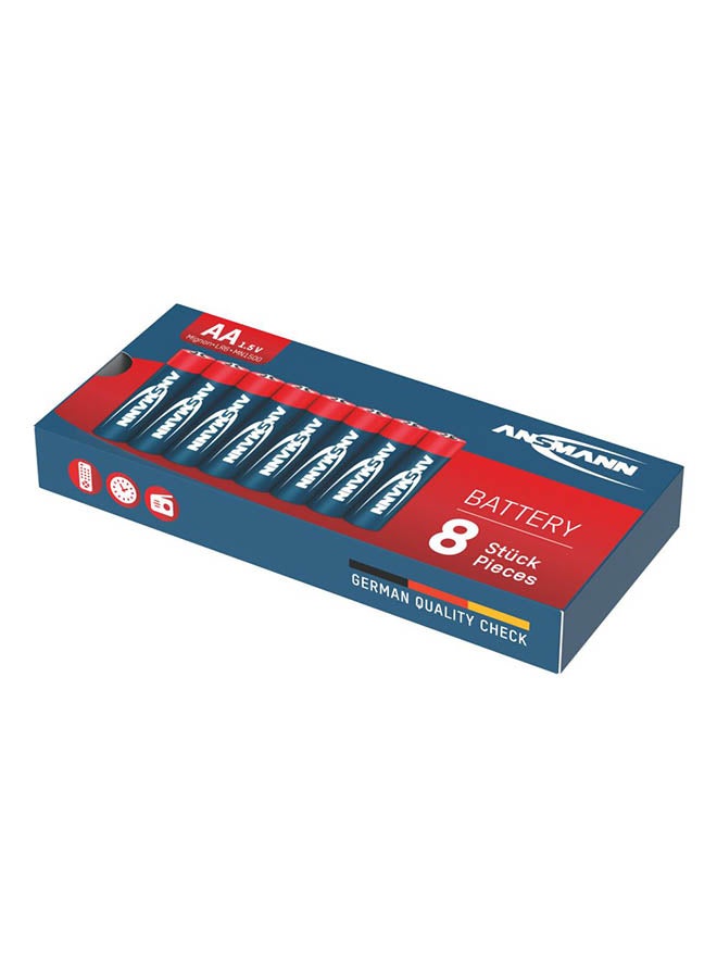 ANSMANN بطاريات قلوية حمراء 5015280، مينيون (AA)، Lr6، 8 قطع للاستخدام العام ساعة حائط عن بعد مصباح ضوء منزلي ألعاب مكتبية عبوة 5 سنوات مدة الصلاحية - Image 2