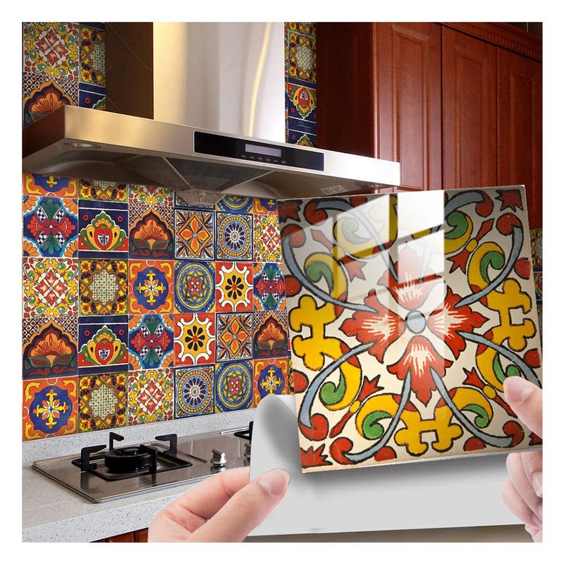 20 Pcs 44 Tile Stickers Peel and Stick Self Adhesive Waterproof Removable Mandala Style Tiles Backsplash for Kitchen Bathroom Furniture Staircase DIY Home Decor 44 TS295