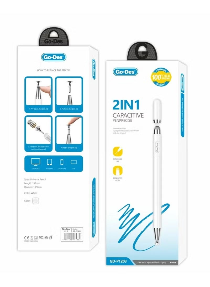 GO-DES 2-in-1 Universal Capacitive Stylus Pen Dual-Ended Magnetic Touchscreen Pencil - Image 2