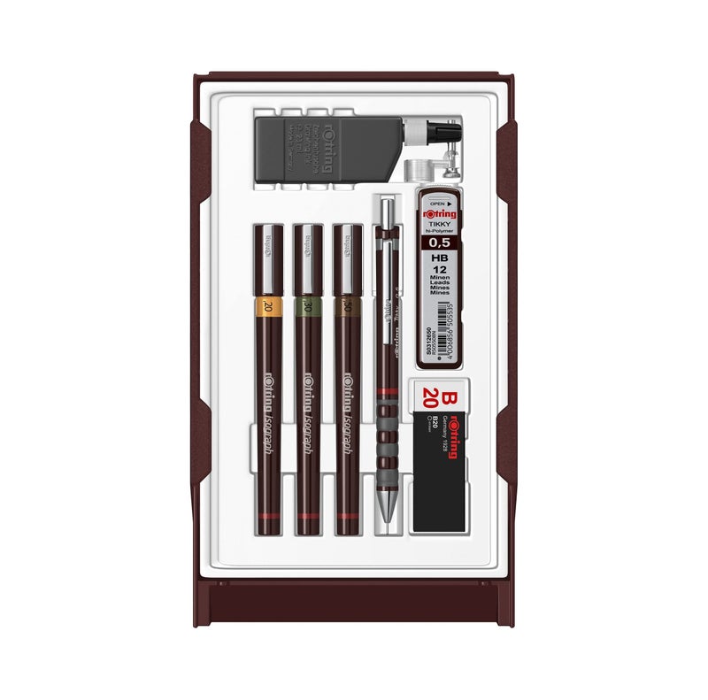 rOtring S0699370 Isograph Technical Drawing Pens, Set, 3-Pen College Set (.20-.50 mm),Brown - Image 1