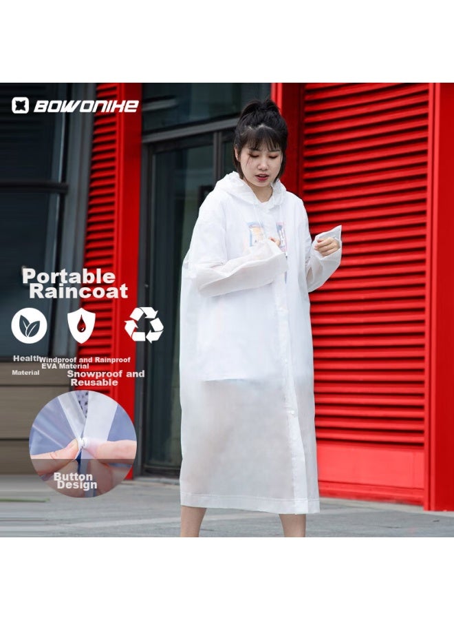 BWNK Bowonic Adult Raincoat, Semi-transparent Frosted Fashionable Raincoat, Long Style With Hood For Men And Women, Thickened Rain Poncho, Non-disposable, White - Image 1