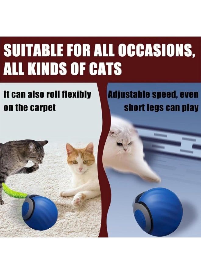 KADRAMA New Interactive Cat Toy - Indoor Interactive Teasing Cat Ball, Two Speed Adjustment, USB Rechargeable Smart Automatic Rolling Pet Ball Protruding Ball With Tail for Indoor Cats (Blue) - Image 3