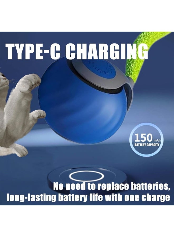 KADRAMA New Interactive Cat Toy - Indoor Interactive Teasing Cat Ball, Two Speed Adjustment, USB Rechargeable Smart Automatic Rolling Pet Ball Protruding Ball With Tail for Indoor Cats (Blue) - Image 4