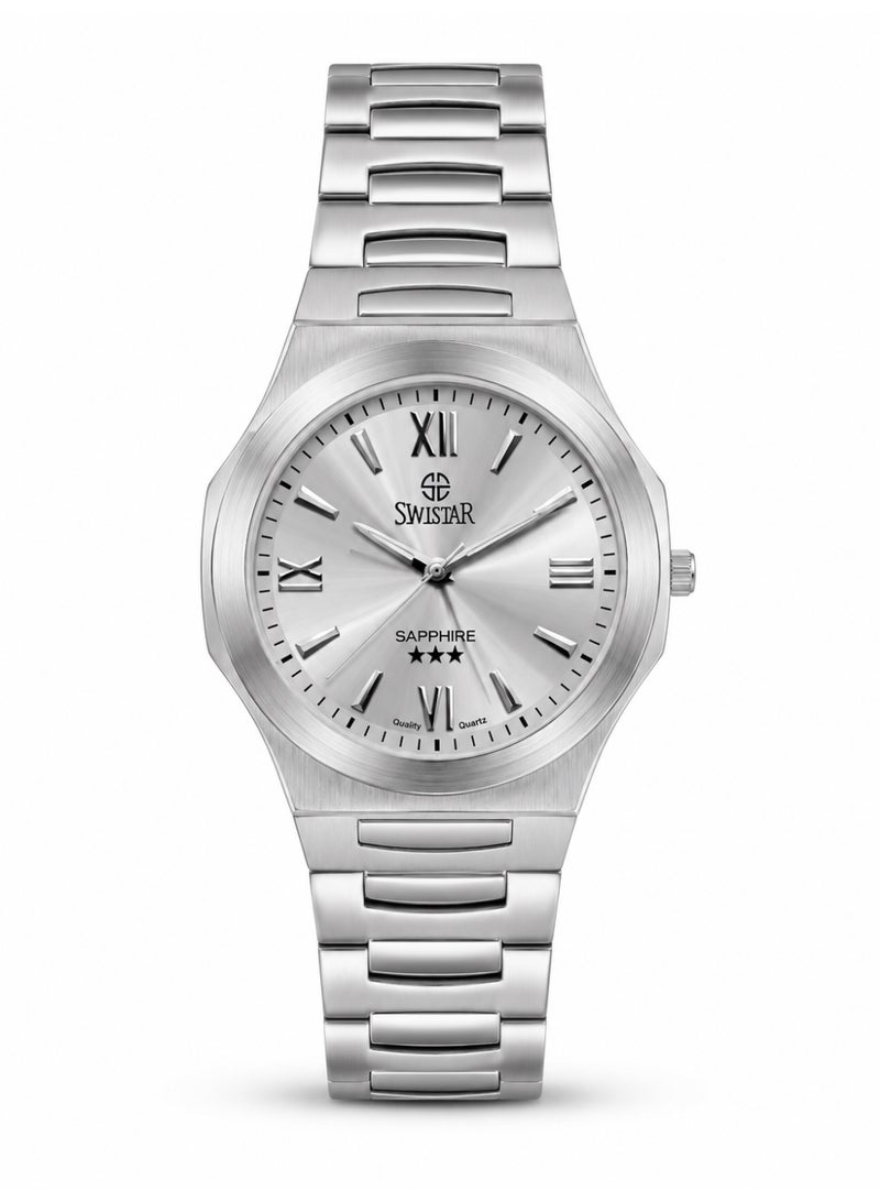 Swistar Luxury Slim Series: Stainless Steel Men's Quartz Watch with Sapphire Crystal Dial