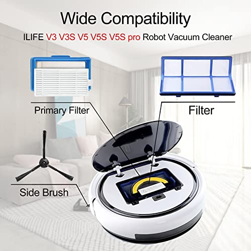 Garbage fighter Vacuum Filter Kit Replacement for Robotic Vacuum ILIFE V3 V3S V5 V5s Pro Robot Vacuum Cleaner, 10 Filters and 10 Side Brushes and 1 Primary Filter and 1 Cleaning Brush(Pack of 21) - Image 2