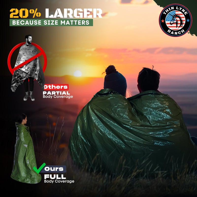 ThinLyneRanch Ultra-Large Waterproof Emergency Sleeping Bag for Survival - Hypothermia Prevention & Shelter - Multi-Person Bivvy Sack - Ideal Survival Gear, Emergency Bivy Camping Essentials (Green) - Image 4