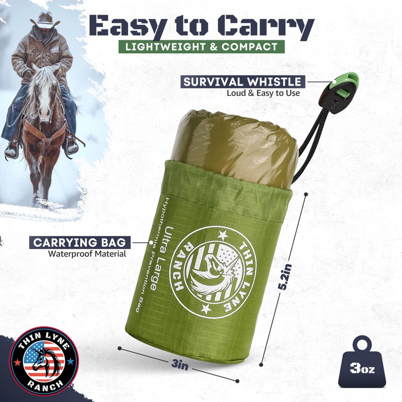 ThinLyneRanch Ultra-Large Waterproof Emergency Sleeping Bag for Survival - Hypothermia Prevention & Shelter - Multi-Person Bivvy Sack - Ideal Survival Gear, Emergency Bivy Camping Essentials (Green) - Image 2