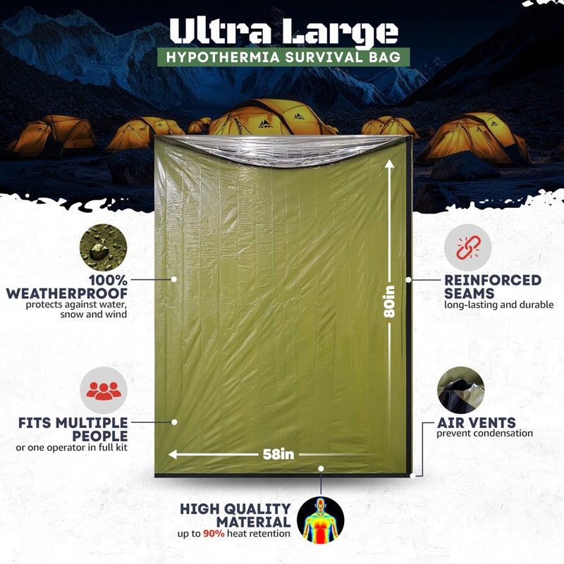 ThinLyneRanch Ultra-Large Waterproof Emergency Sleeping Bag for Survival - Hypothermia Prevention & Shelter - Multi-Person Bivvy Sack - Ideal Survival Gear, Emergency Bivy Camping Essentials (Green) - Image 3