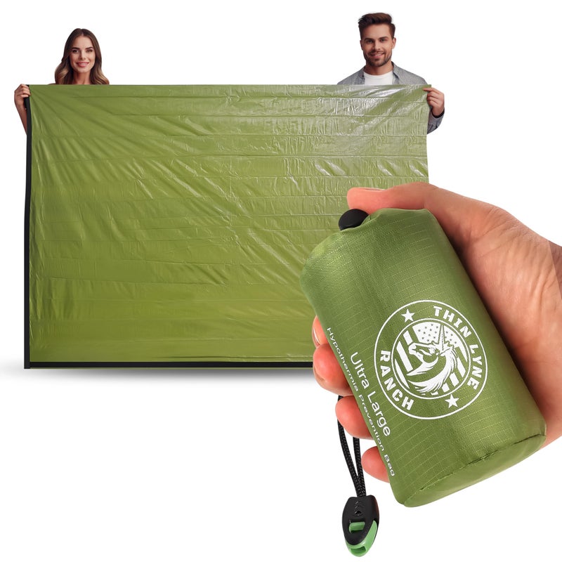 ThinLyneRanch Ultra-Large Waterproof Emergency Sleeping Bag for Survival - Hypothermia Prevention & Shelter - Multi-Person Bivvy Sack - Ideal Survival Gear, Emergency Bivy Camping Essentials (Green) - Image 1