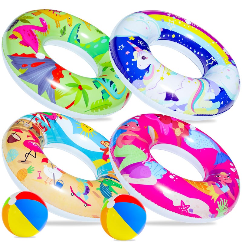 Parentswell 6Pack Pool Party Set Parentswell Inflatable Pool Float Swimming Rings 4 Pool Tubes with 2 Beach Balls Pool Party Favors for Summer Pool and Beach Fun - Image 3