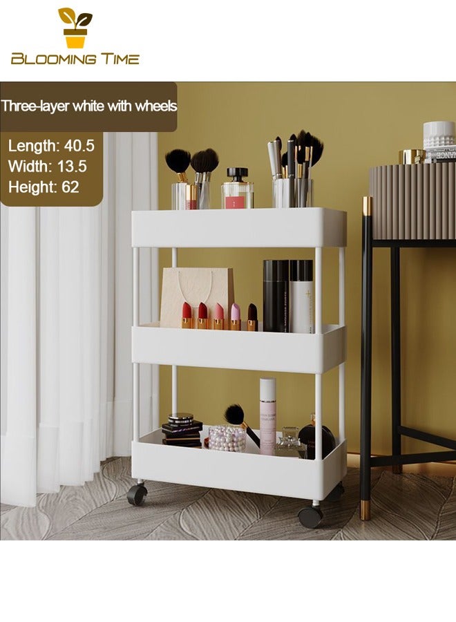 بلومنغ تايم عربة تخزين، رف حمام، رف حمام، رف متنقل للمطبخ وغرفة النوم والمطبخ، رف حمام متعدد المستويات من الأرض إلى السقف، رف حمام متعدد المستويات متصدع ورف تخزين مطبخ متصدع، رف محمول قابل للإزالة، أبيض - Image 1