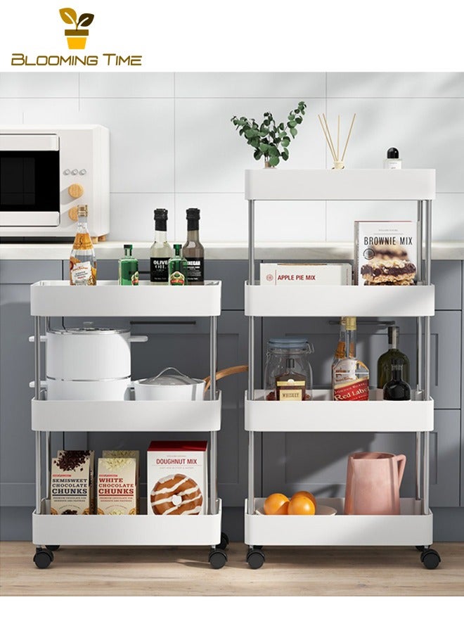 بلومنغ تايم عربة تخزين، رف حمام، رف حمام، رف متنقل للمطبخ وغرفة النوم والمطبخ، رف حمام متعدد المستويات من الأرض إلى السقف، رف حمام متعدد المستويات متصدع ورف تخزين مطبخ متصدع، رف محمول قابل للإزالة، أبيض - Image 2