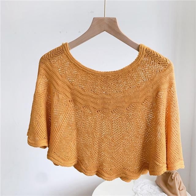 Fashionable Knitted Pullover Shawl Chinese Dress Outerwear Small Shawl Air Conditioned Room Wave Cover Shirt Yellow (send brooch) 