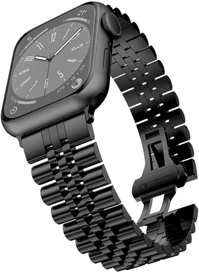 baozai - baozai Compatible with Apple Watch Band 44mm 42mm, iWatch SE& Series 6 5 4 3 2 1 Stainless Steel Strap with Butterfly Folding Clasp for Men, Black, 44mm/42mm - Image 1