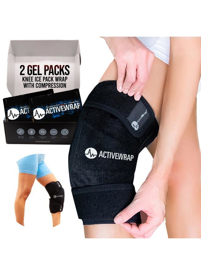 AW ACTIVEWRAP ActiveWrap - Knee Ice Pack Wrap with Compression, 2 Reusable Gel Heat & Cold Packs for Knee Pain, Sore Legs & Shin Splints. Flexible Cold Wrap for Injury and Swelling Control & Joint Support - One - Image 1