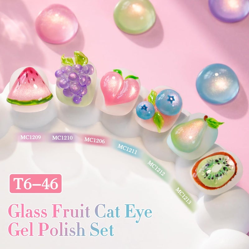 Double Rhythm Cat Eye Gel Nail Polish Set of 6 Same Color Same Bottle 0.5 Oz Shimmer Glitter with Magnet Holographic Reflective Magnetic UV Nail Polish Kit at Home (Rose Green Pink Purple-T6-46) - Image 3
