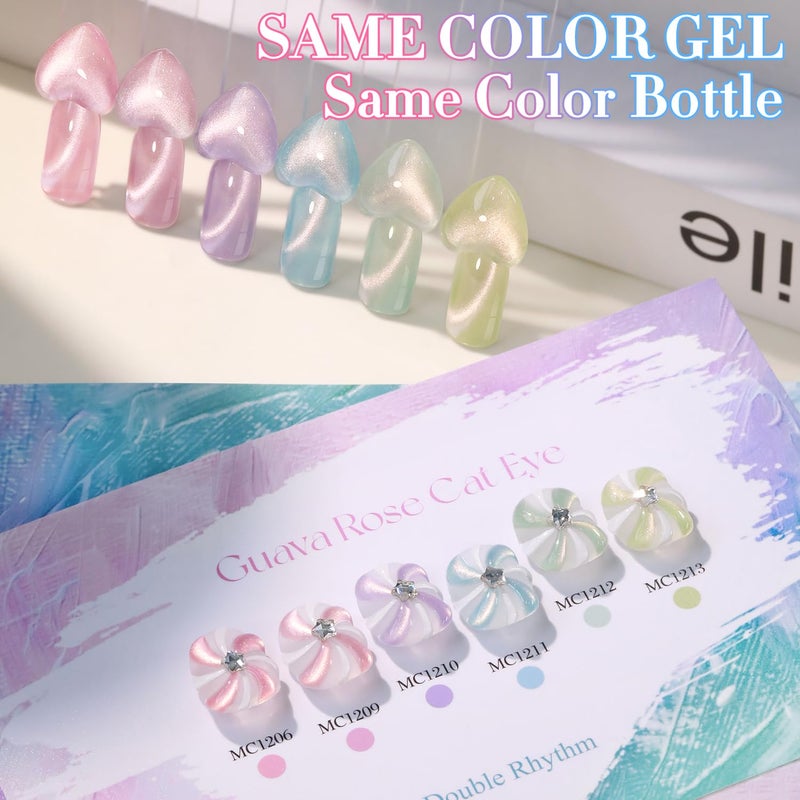 Double Rhythm Cat Eye Gel Nail Polish Set of 6 Same Color Same Bottle 0.5 Oz Shimmer Glitter with Magnet Holographic Reflective Magnetic UV Nail Polish Kit at Home (Rose Green Pink Purple-T6-46) - Image 5