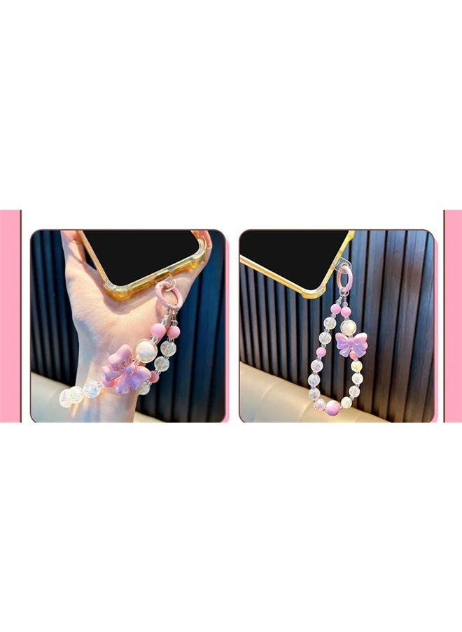 yongsheng 2pcs Cute Phone Chain Accessory Pink and Purple，Phone Charms Women Beaded for Wrist Lanyard,Wrist Cute Strap for Phone Case,Wallet Camera  - Image 5
