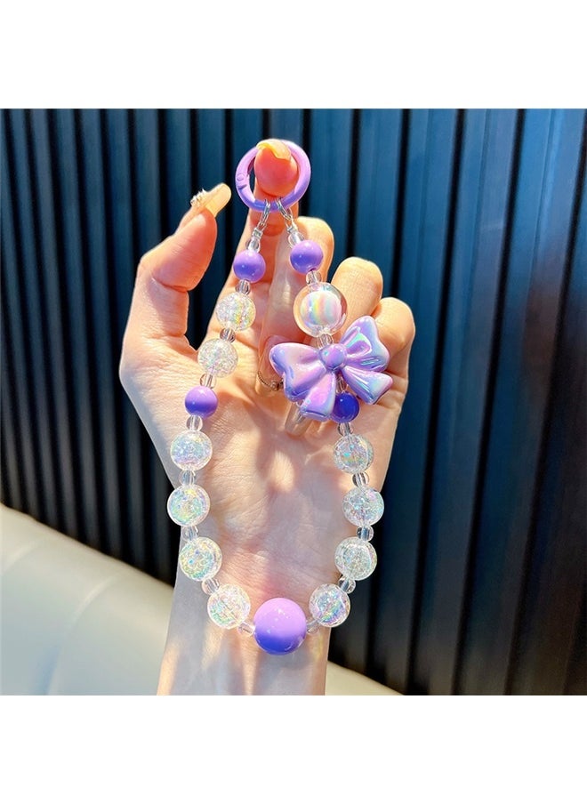 yongsheng 2pcs Cute Phone Chain Accessory Pink and Purple，Phone Charms Women Beaded for Wrist Lanyard,Wrist Cute Strap for Phone Case,Wallet Camera  - Image 4